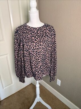 Ann Taylor Pink and Black Leopard Print Pullover Sweatshirt